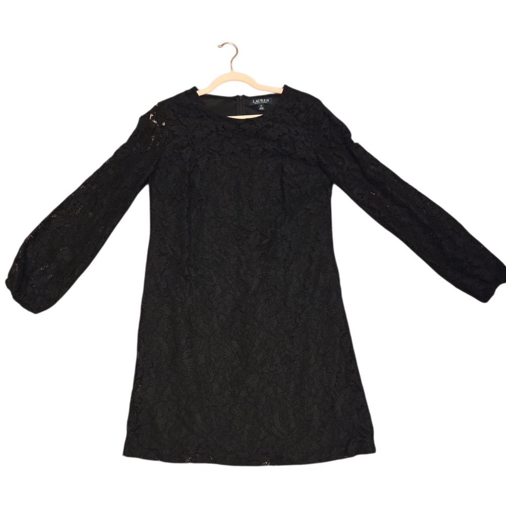 Lauren Ralph Lauren Black Floral Lace Long Sleeve Sheath Dress Size 12 - Picture 3 of 4